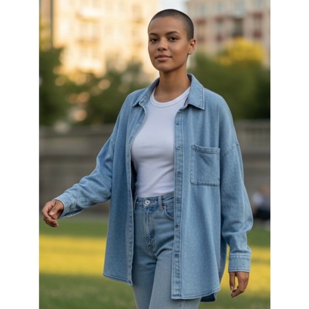 PINK Victoria's Secret Soft Fleece Button Down Light Blue Terry Fabrid Size XS